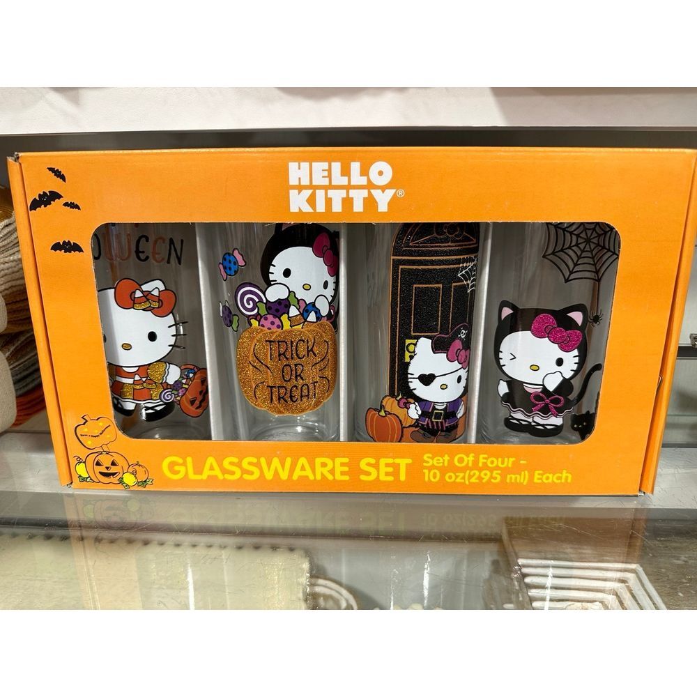 Hello Kitty Halloween Sparkly glasses set of 4! Adorable! HTF Tik Tok